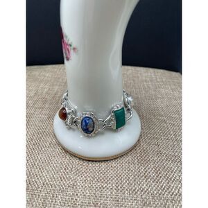 Vtg STUNNING Sarah Coventry FROST CABOCHON STONES ART DECO SLIVER Bracelet